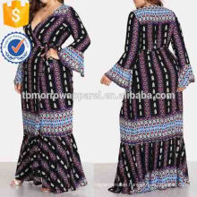 New Fashion Deep V Neckline Fluted Sleeve Print Maxi Daily Dress Manufacture Wholesale Fashion Women Apparel (TA5001D)